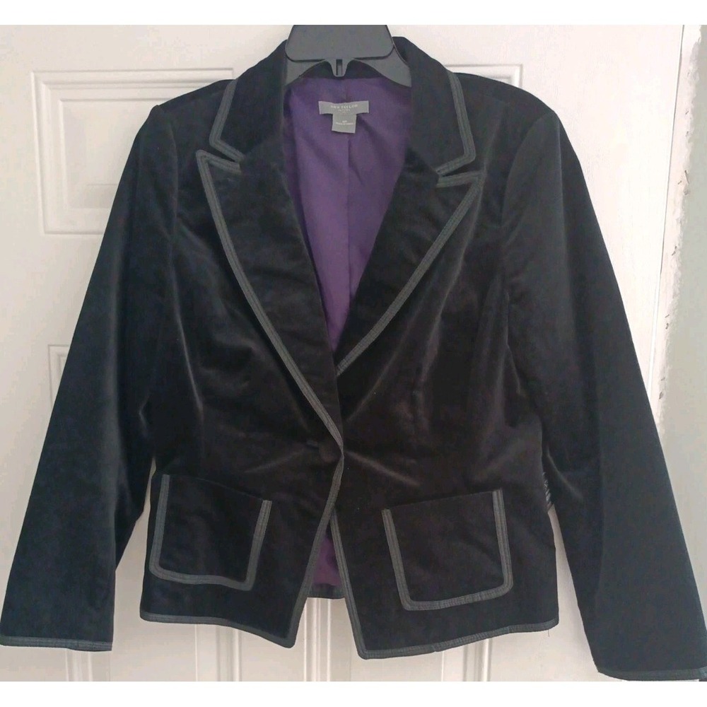 Ann Taylor Petites Black Velour Button Suit Jacket Holiday Office Blazer Sz 12P